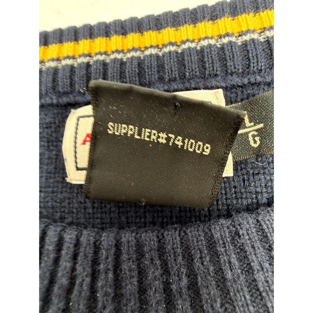 Vintage Arizona Jean Co Striped Ribbed Sweater Navy‎ Yellow Crewneck Mens Large